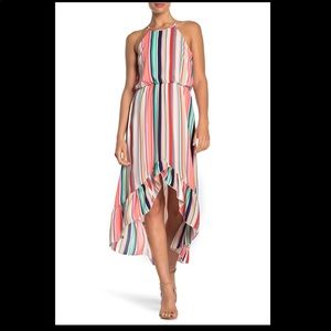 Bailey blue stripe high low halter dress